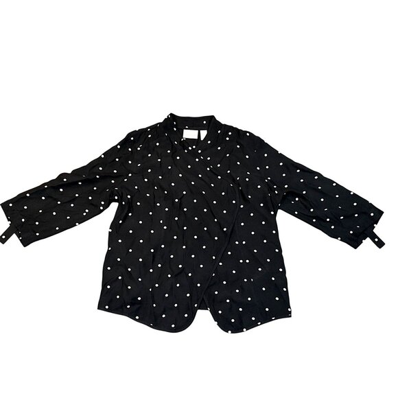 Chicos Black Polka Dot Cardigan Lightweight Open Front Blouse Roll Tab Sleeves - Picture 12 of 12